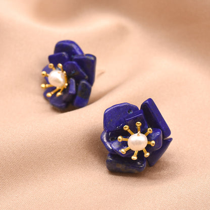 Retro Flower Pearl Copper Plating Ear Studs 1 Pair