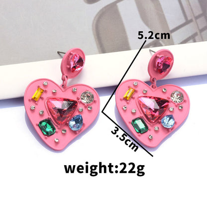 Wholesale Jewelry Cute Sweet Heart Shape Alloy Rhinestones Inlay Drop Earrings