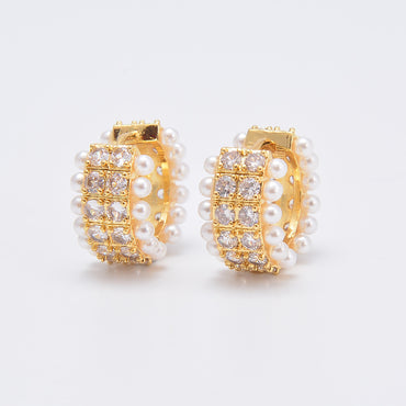Sweet Round Copper Plating Inlay Pearl Zircon Women's Bracelets Earrings 1 Piece 1 Pair