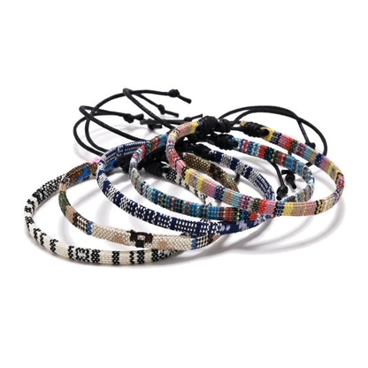 Retro Ethnic Style Printing Cotton And Linen Blend Rope Unisex Bracelets