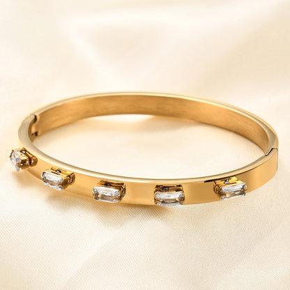 Simple Style Solid Color Stainless Steel Inlay Zircon Bangle