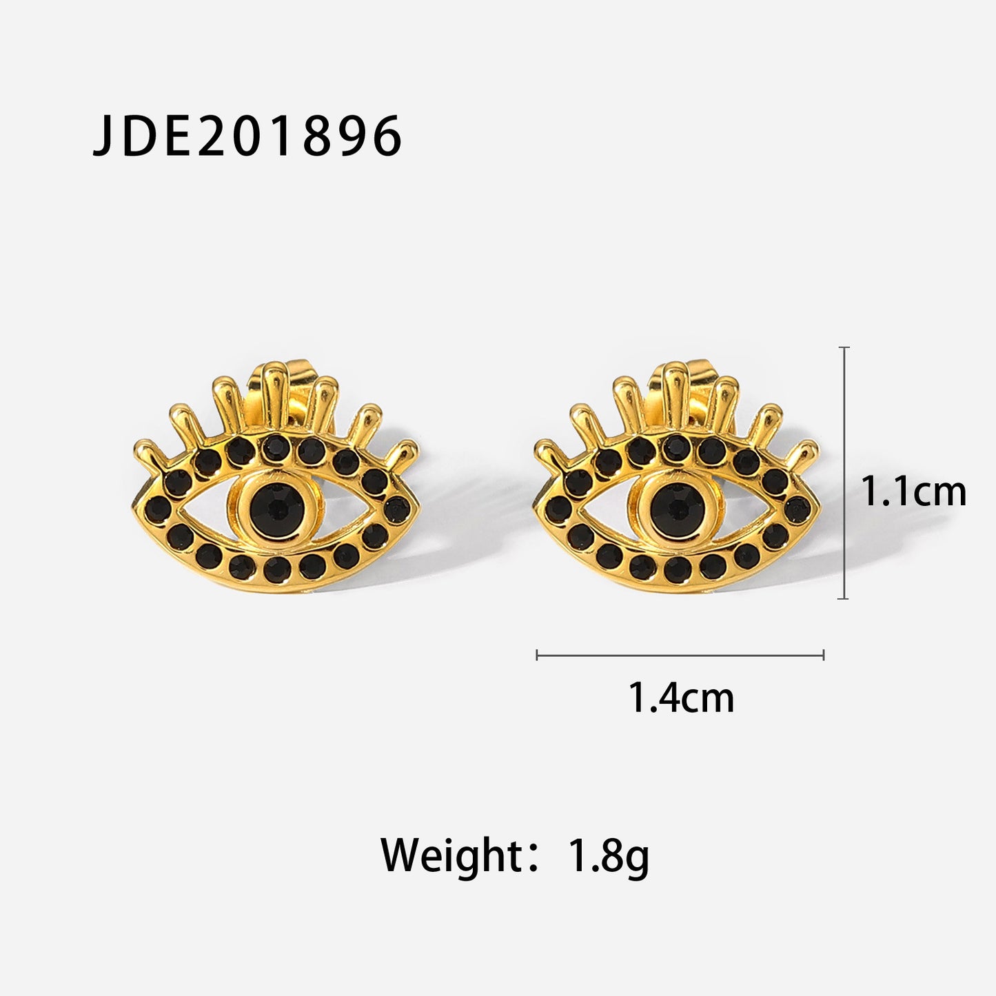 New Fashion Black Diamond Eye 18k Gold Stainless Steel Earrings