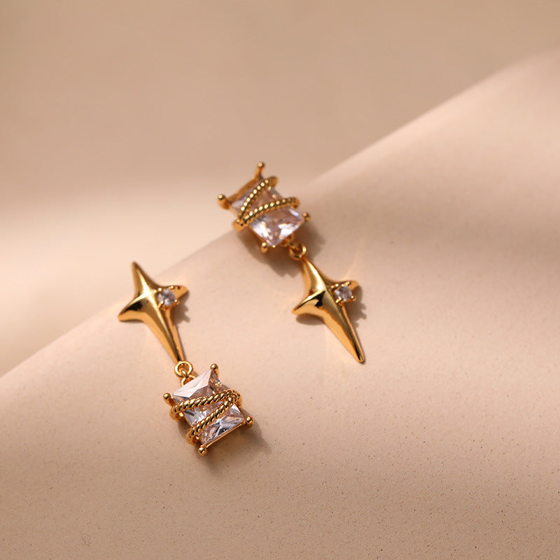 1 Pair Lady Simple Style Star Plating Inlay Copper Zircon Drop Earrings