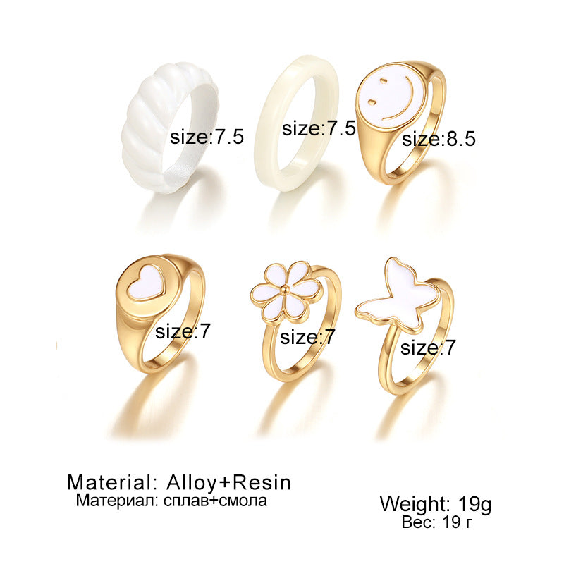 Retro Flower Alloy Women's Rings 6 Pieces