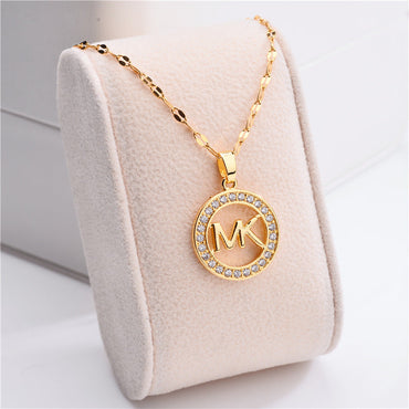 Letter Text Number Titanium Steel 18K Gold Plated Necklaces