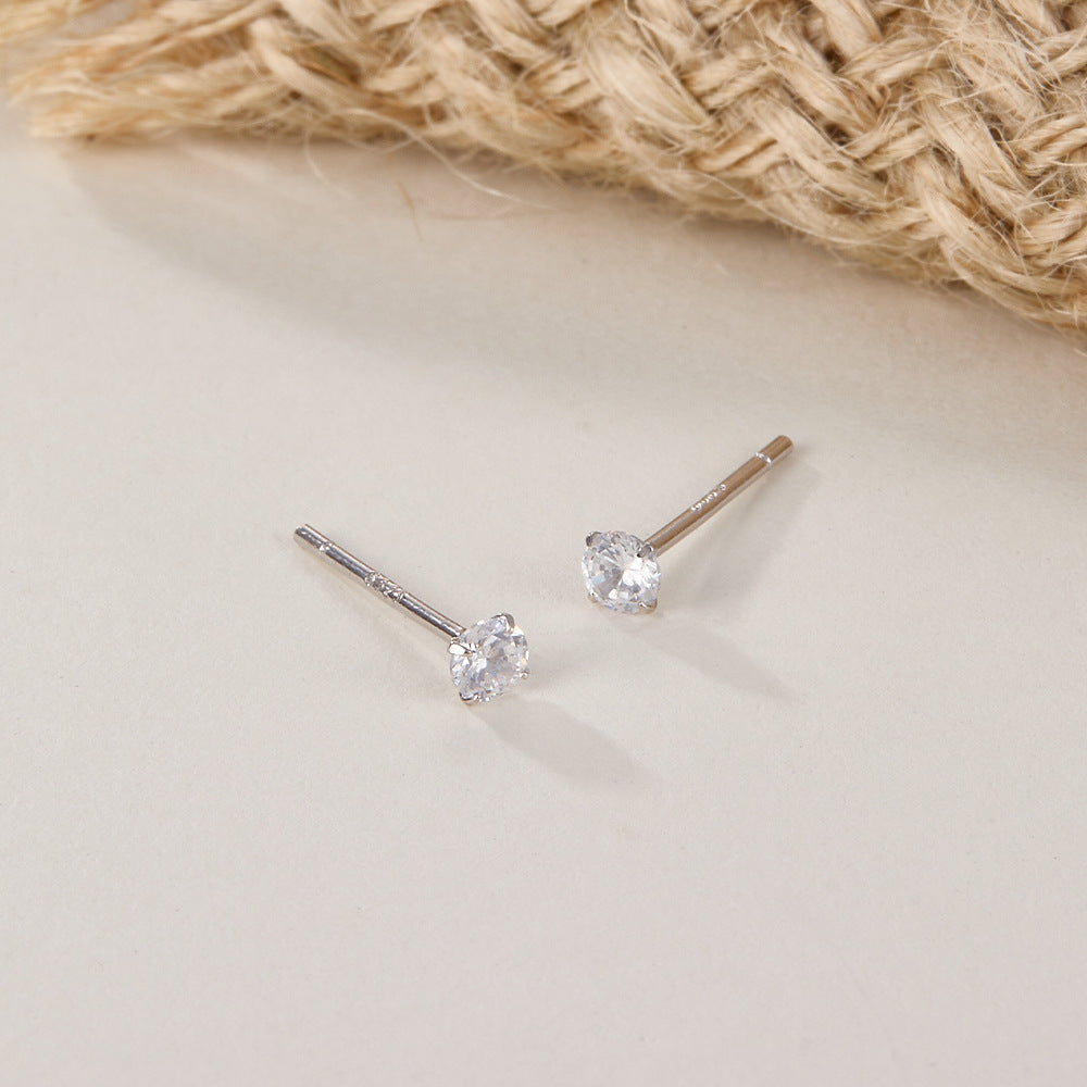 1 Pair Simple Style Round Inlay Sterling Silver Zircon Ear Studs