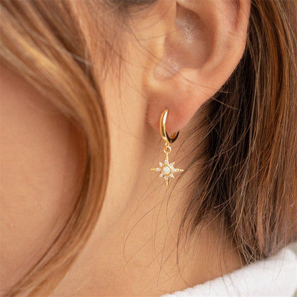 Independent station new six-pointed star micro inlaid zircon earrings 14K real gold opal opal delicate earring women