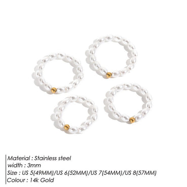 Elegant Simple Style Round Stainless Steel Imitation Pearl Rings In Bulk