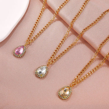 New Micro-encrusted Zircon Water Drop Pendant Alloy Necklace