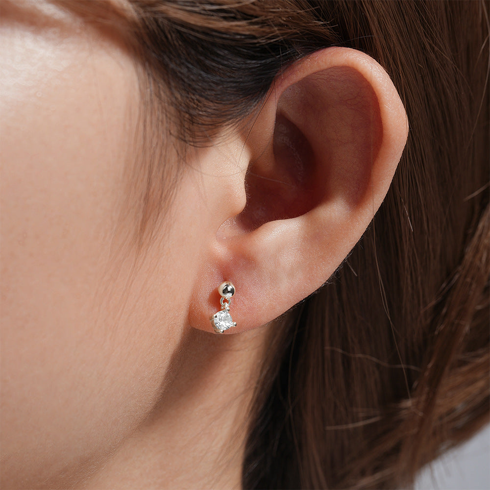 1 Piece Simple Style Geometric Plating Sterling Silver Zircon Ear Studs