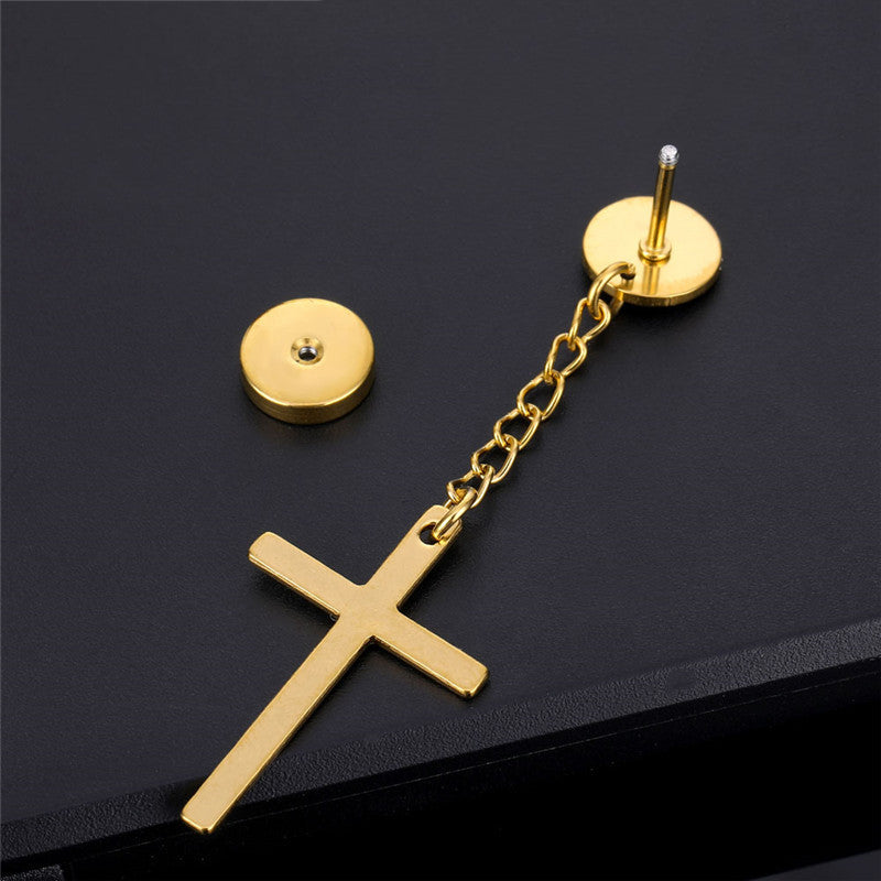 Fashion Cross Titanium Steel Plating Drop Earrings 1 Piece