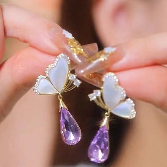 1 Pair Elegant Basic Lady Geometric Flower Butterfly Inlay Alloy Artificial Crystal Drop Earrings