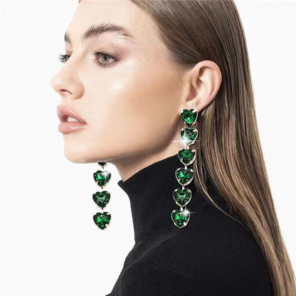 Fashion Heart Shape Metal Inlay Rhinestones Women's Drop Earrings