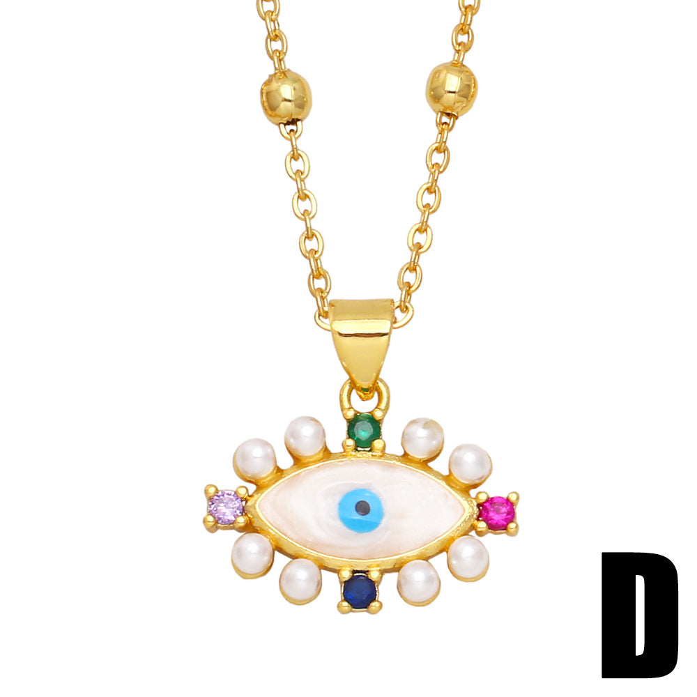Fashion Devil's Eye Copper Pendant Necklace Enamel Inlay Zircon Copper Necklaces