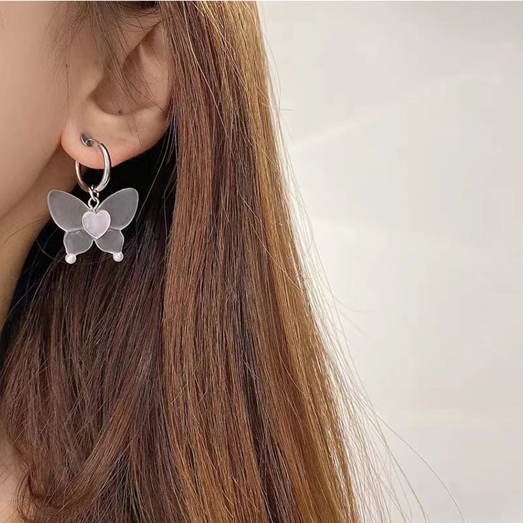 1 Pair Simple Style Butterfly Resin Titanium Steel Drop Earrings