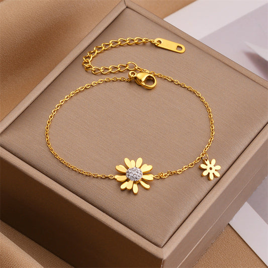 Fashion Daisy Titanium Steel Inlay Rhinestones Bracelets