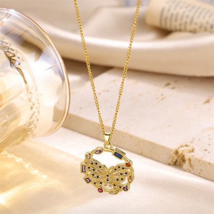 Stainless Steel Titanium Steel Retro Geometric Plating Inlay Zircon Pendant Necklace