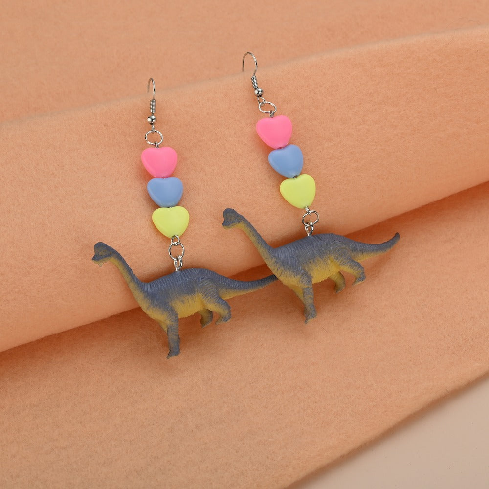 1 Pair Cute Dinosaur Heart Shape Metal Drop Earrings