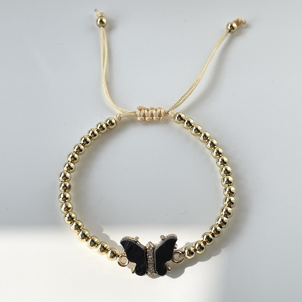 Sweet Butterfly Alloy Copper Beaded Inlay Rhinestones 18K Gold Plated Women's Bracelets