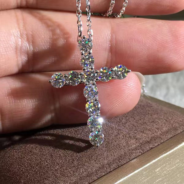 Ethnic Style Cross Copper Plating Inlay Zircon White Gold Plated Charms Pendant Necklace