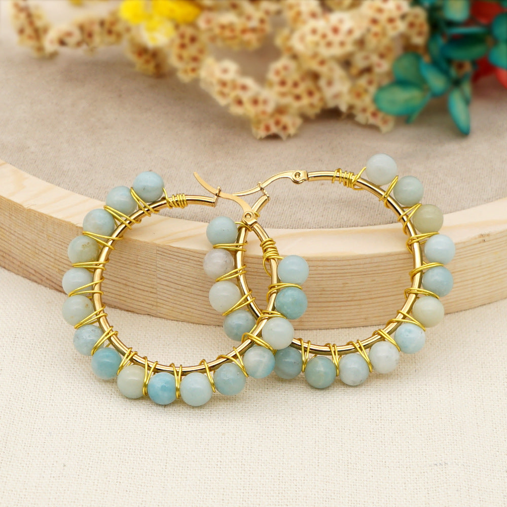 Simple Exaggerated Ethnic Gem Large Hoop Earrings