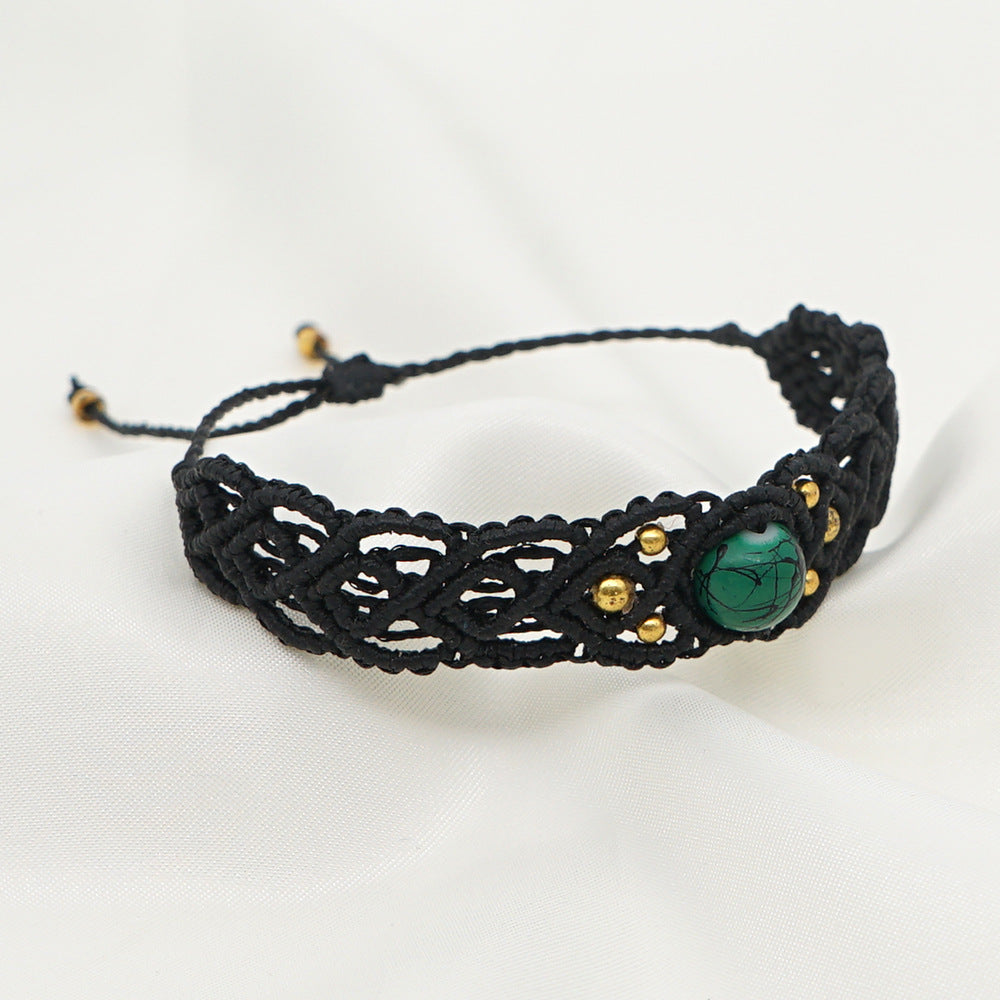 Ethnic Style Handmade Stone Beaded Macrame Bracelet