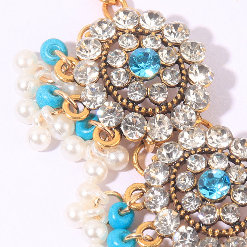 Bohemian Geometric Alloy Inlay Artificial Pearls Rhinestones Women's Earrings Necklace