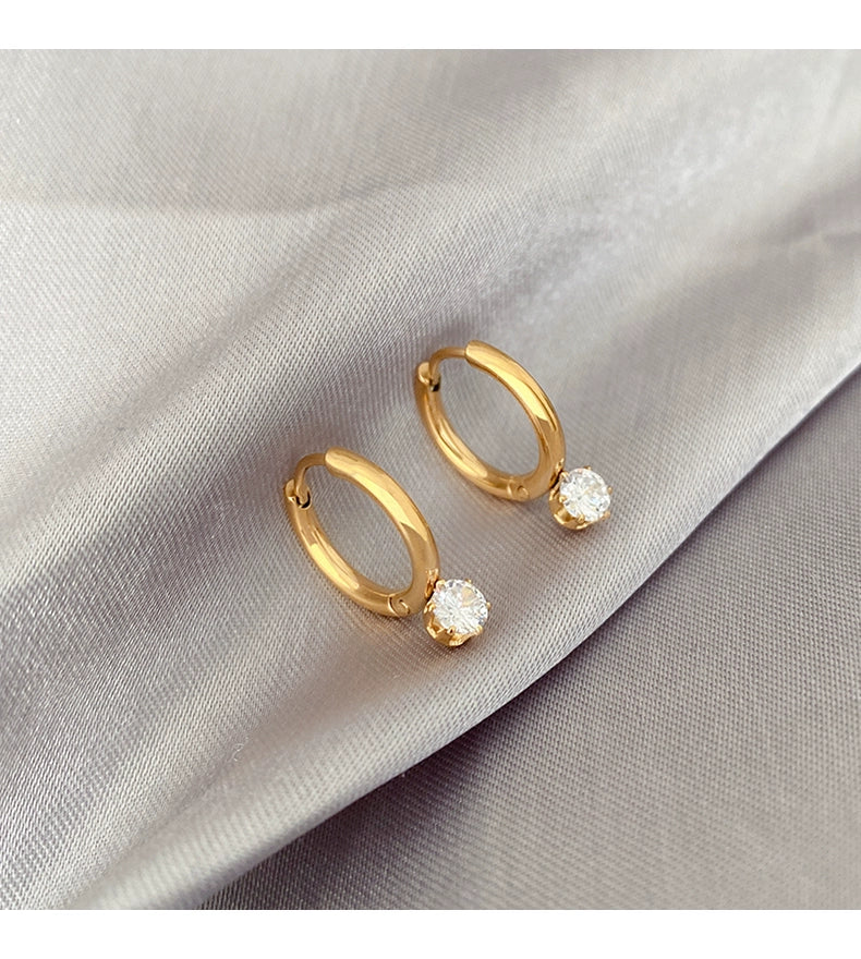 Lady Geometric Titanium Steel Gold Plated Zircon Earrings 1 Pair