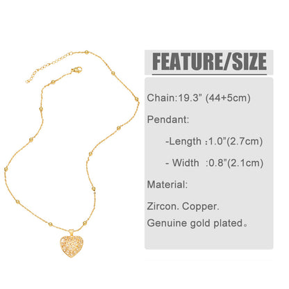 New Heart-shaped Copper Gold-plated Inlaid Zircon Necklace