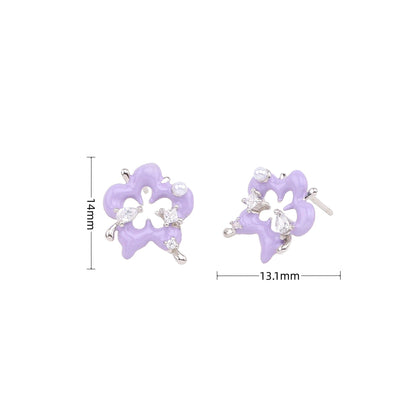 1 Pair Fairy Style Sweet Flower Enamel Plating Inlay Sterling Silver Zircon White Gold Plated Gold Plated Ear Studs