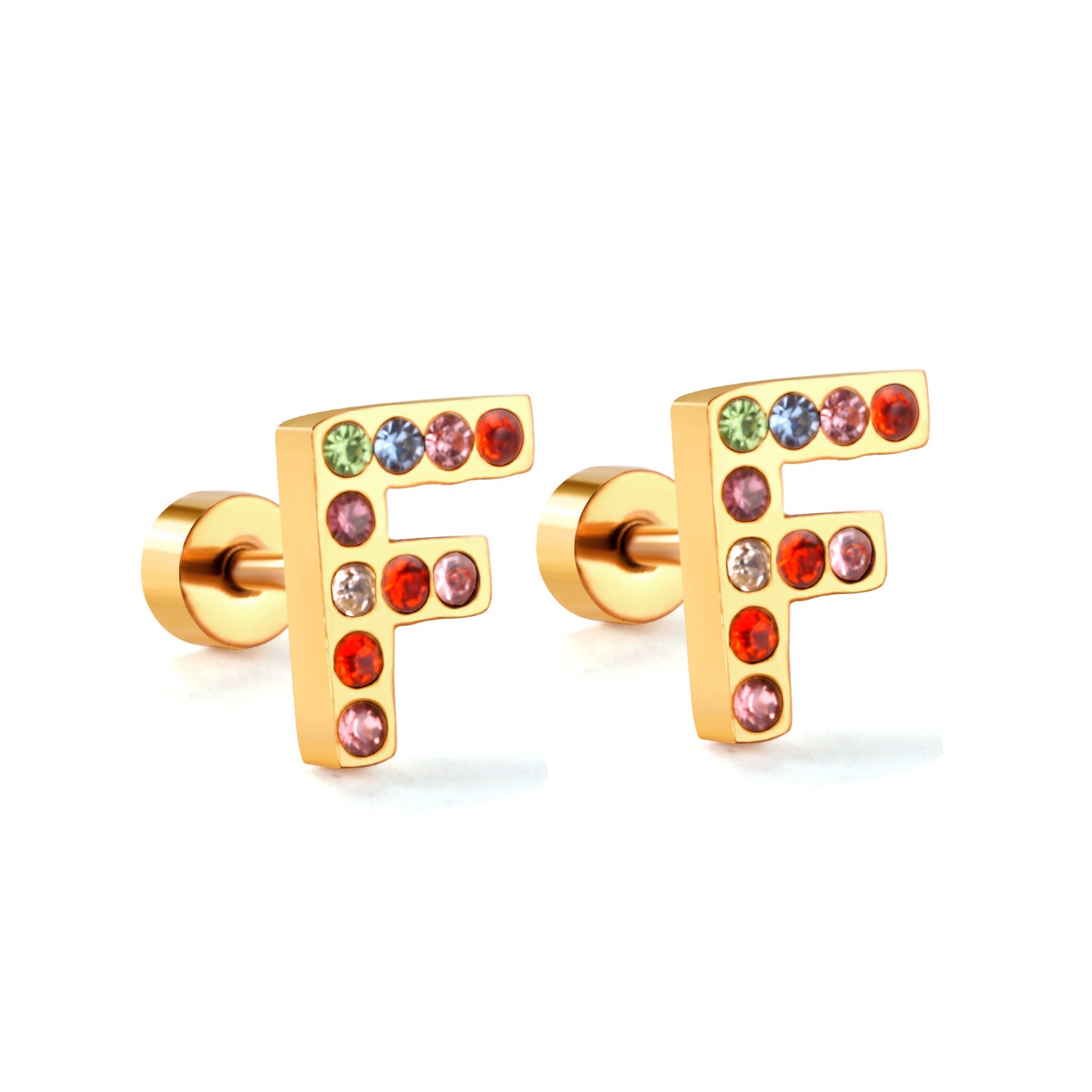 Fashion Letter Stainless Steel Inlay Zircon Ear Studs 1 Pair