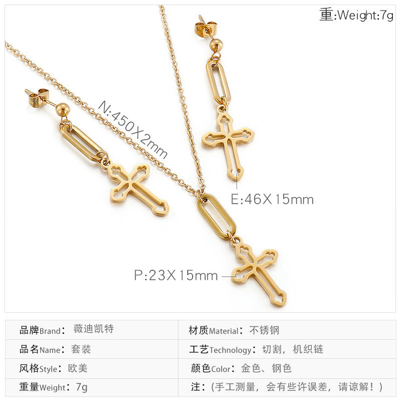 Fashion Long Cross Necklace Earrings Clavicle Chain Jewelry Set