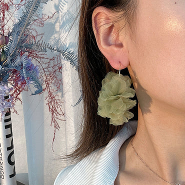 Korean Style Flower Alloy Cloth Handmade Women's Drop Earrings