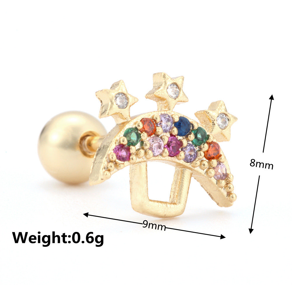 Fashion Heart Shape Copper Plating Inlay Artificial Pearls Zircon Ear Studs 1 Piece