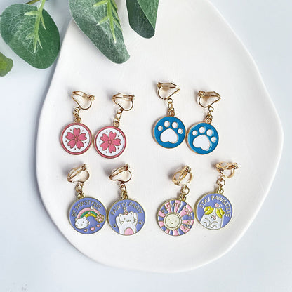 1 Pair Cute Sun Cat Alloy Enamel Women's Girl's Ear Clips