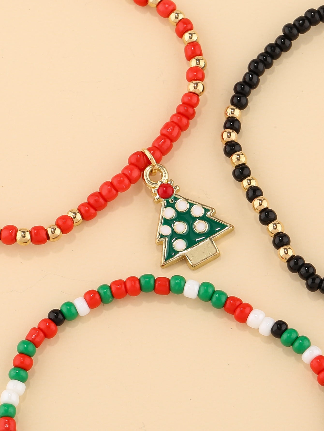 Vintage Style Christmas Tree Color Block Alloy Beaded Christmas Unisex Bracelets