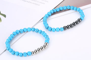 Wholesale 6mm Natural Stone Stainless Steel Round Bead Bracelet
