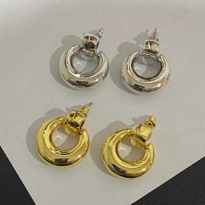 1 Pair Retro Circle Solid Color Plating Copper Gold Plated Drop Earrings