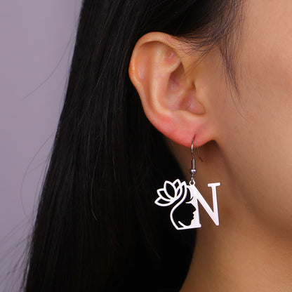 1 Pair Elegant Simple Style Letter Lotus Plating Stainless Steel Drop Earrings