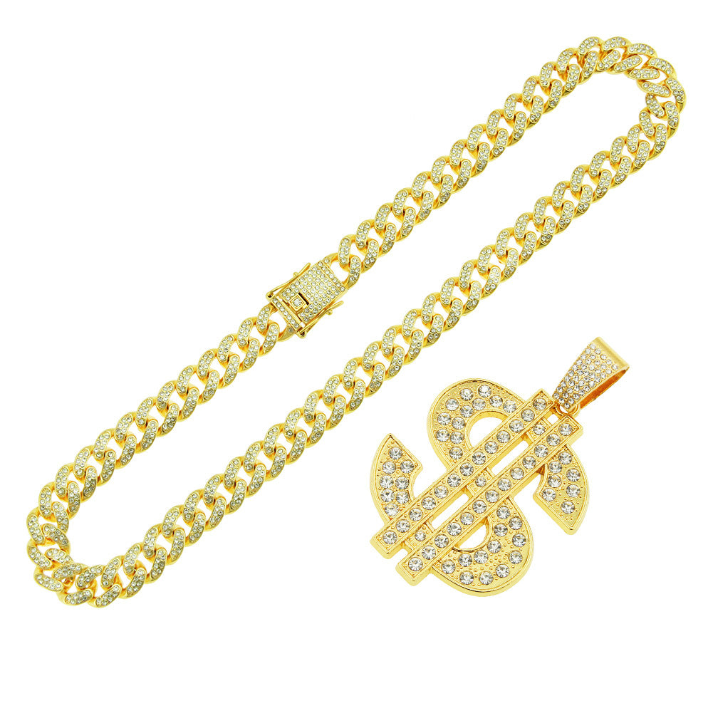 Hip-hop Diamond-studded Dollar Pendant Necklace Trendy Clavicle Chain