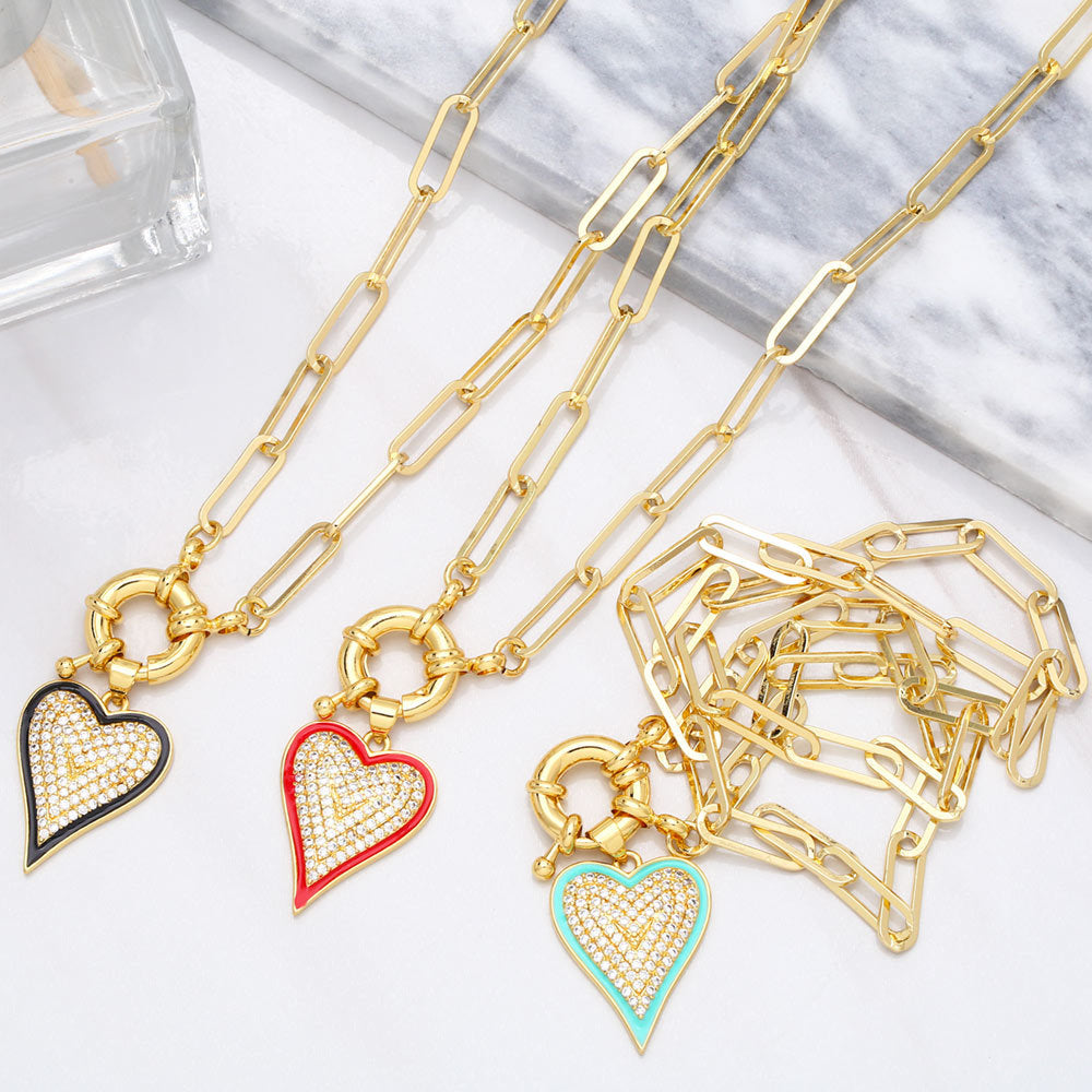 Fashion Heart Copper 18k Gold Plated Necklace In Bulk