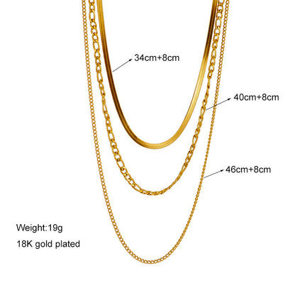 Fashion Solid Color Titanium Steel Plating Chain Layered Necklaces 1 Piece