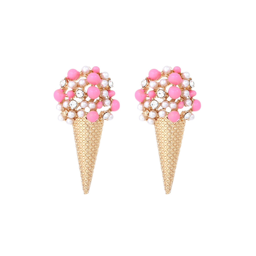 1 Pair Sweet Ice Cream Enamel Imitation Pearl Alloy Ear Studs