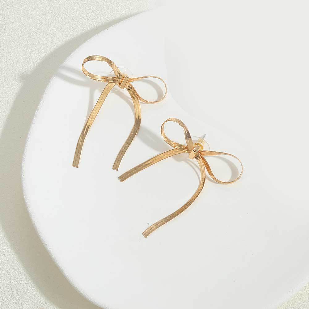 AliExpress popular bow copper plated 14K real gold earrings ins style versatile temperament simple earrings factory wholesale