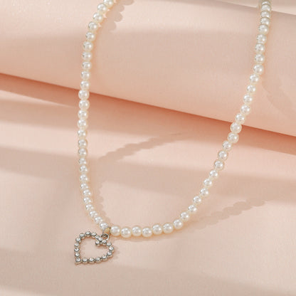 Pearl Necklace Elegant Simple Niche Diamond Hollow Love Necklace