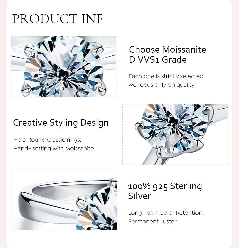 Romantic Shiny Round Sterling Silver Gra Plating Inlay Moissanite Rings