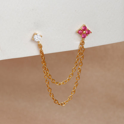 1 Piece Ig Style Flower Plating Chain Inlay Copper Zircon Ear Studs