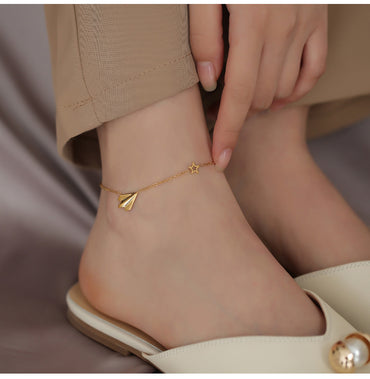 Sweet Simple Style Star Paper Airplane Titanium Steel Plating 18k Gold Plated Women's Anklet