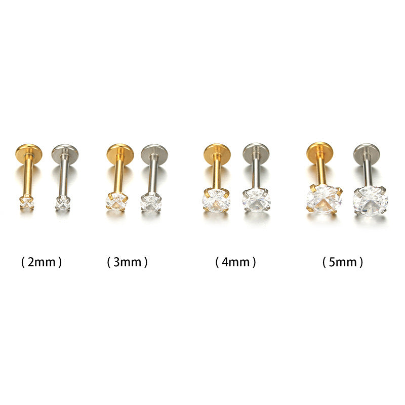 Fashion Round Stainless Steel Inlay Zircon Lip Stud