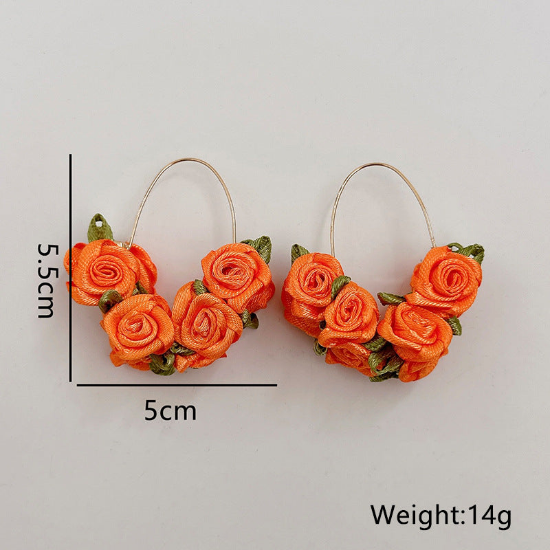 Sweet Flower Alloy Cloth Handmade Women's Earrings